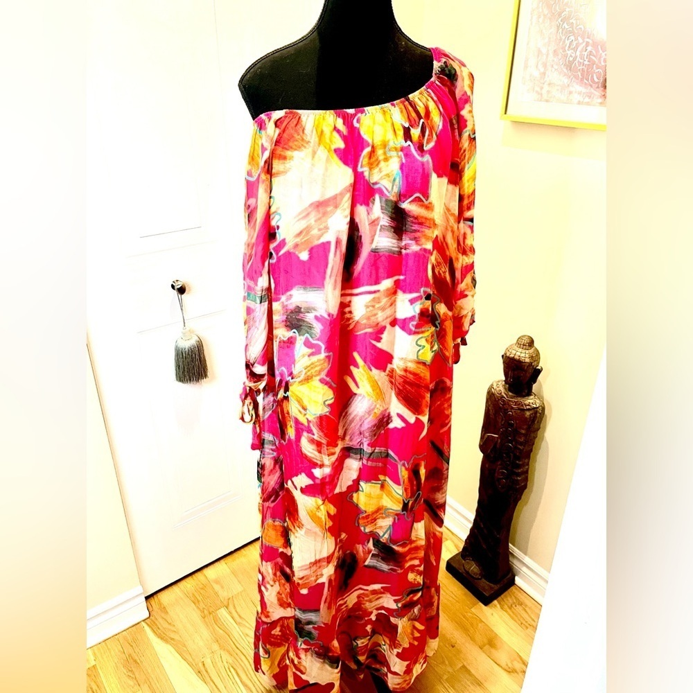 HF Moda Italia Floral Maxi Dress,Multicolour,Off Shoulder,Tie Sleeves ๐ธ๐บ๐ผ - Picture 7 of 16